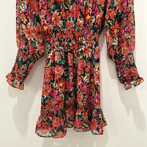 Misa Women's Marin Floral Long Sleeve Mini Dress Size Small Revolve Red Black - Picture 8 of 13